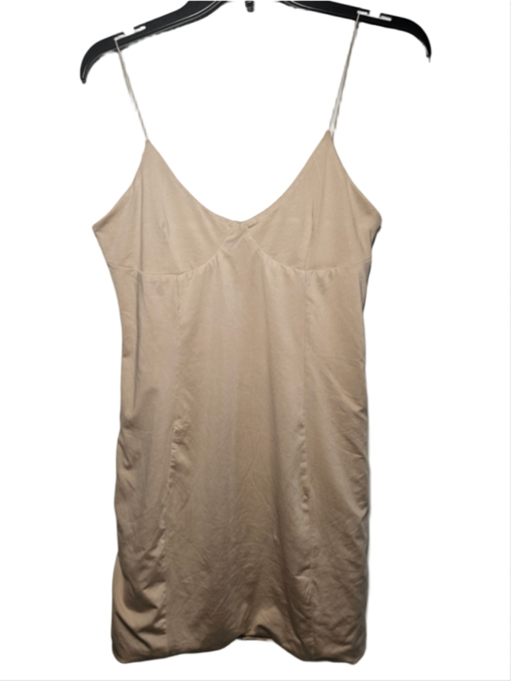 MESHKI Cenza Thin Strap Bodycon Mini Dress Nude Beige Size L NWT